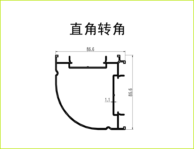 高隔間鋁材_80單玻直角轉角截面圖